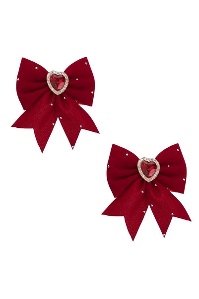 OEM Set Clame Par Fundite Rosii cu Inima Rosie & Stras 6cm - 2buc
