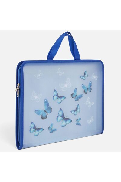 OEM Blue Accordion Folder with Butterflies and Zipper 35.5x3x28.5cm