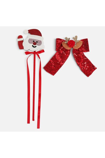OEM Set 2 Accesorii de Par de Craciun Clama cu Funda Rosie cu Paiete Ren si B...