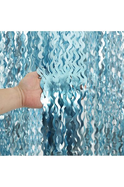 Generic 4 Pack Wavy Blue Foil Fringe Curtains, 3.3x6.6 Feet, Ocean-Themed Bac...