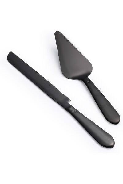 Generic طقم تقطيع كعكة الزفاف، طقم سكين وملعقة تقديم الكعكة، قطعتان باللون ال...