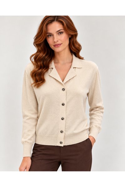 Okçu Triko Women's V-Neck Buttoned Knitwear Cardigan 27K12176-16