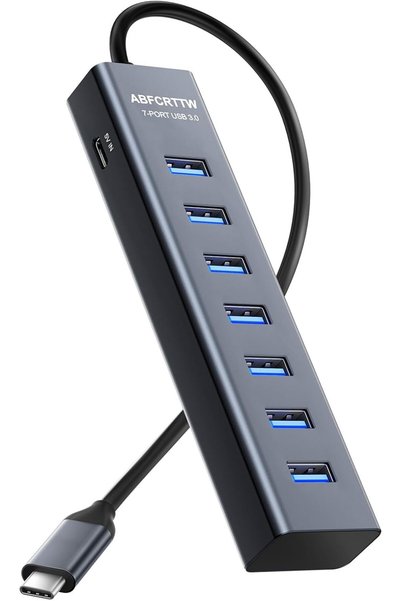 GENERAL محول USB C إلى USB بـ 7 منافذ مع كابل بطول 30.5 سم، موزع USB من الألو...