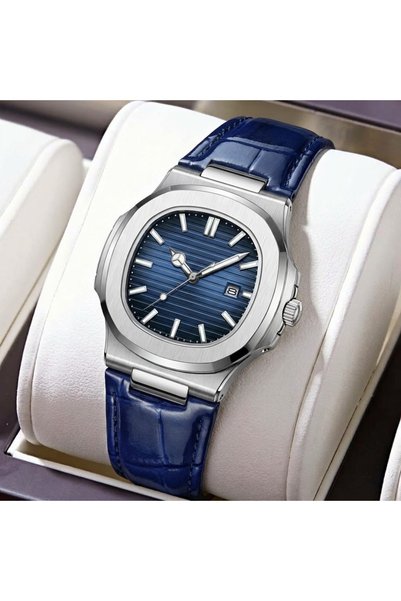 PW POLO WHITE Leather Strap Calendar Men's Wristwatch