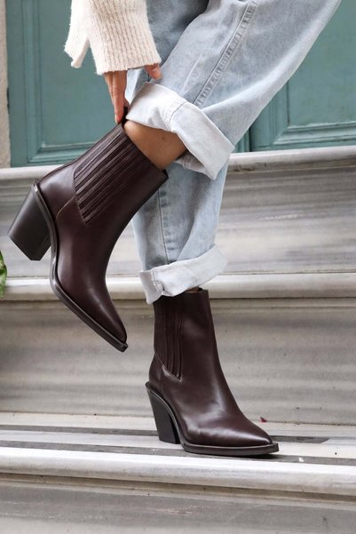 Trendlov SIENA Bordo Süet Texas Bot - 7 cm Blok Topuklu Kadın Western Bot