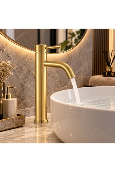 ALFAS Mat Gold Çanak Lavabo Bataryası Fırçalı Altın 304 Paslanmaz Çelik Banyo...