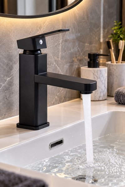 Flextail Matte Black Bathroom Sink Faucet Hot Cold Tap Square 2 Years Warranty