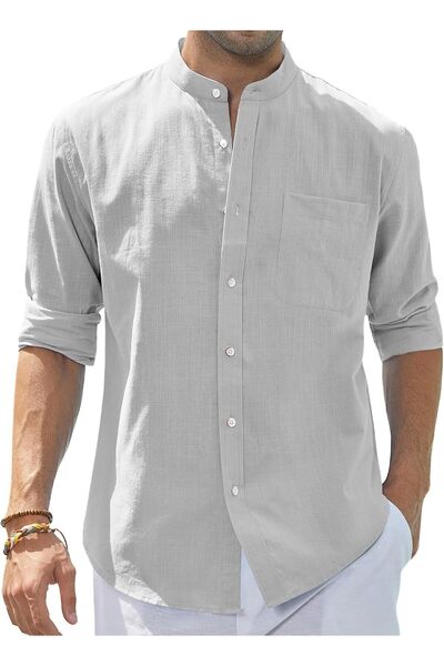 Generic قميص رجالي من Mmcxll-linen بأزرار أمامية (عبوة من قطعة واحدة)
