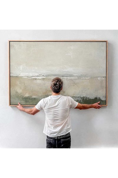NinaStore Nötr Soyut Manzara Kanvas Duvar Sanatı Minimalist Yeşil Bej Tablo İ...