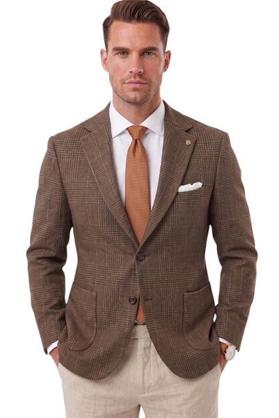DeepSEA Erkek Slim Fit Ekose Kahve Blazer Ceket – Astarlı Kışlık Şık Spor Ceket 2702420