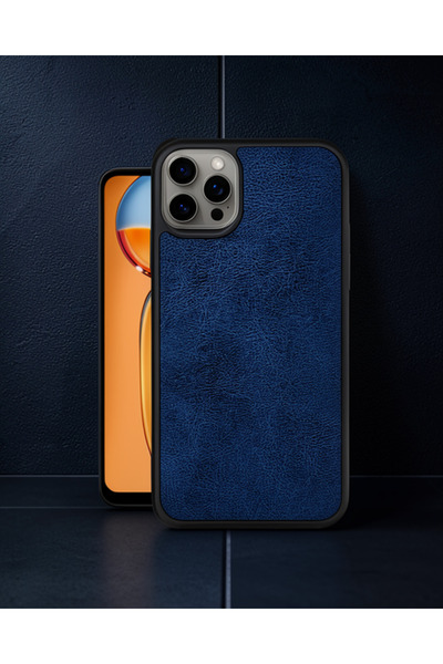 teknodayım Apple iPhone 14 Pro Case Aras Leather Cover - Navy Blue