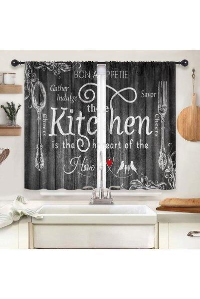Generic Black Rustic Wooden Kitchen Curtains Short Small Farmhouse White Wood...