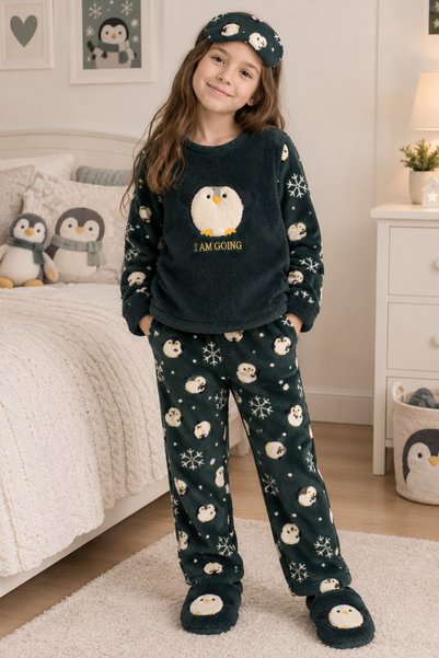 Kidora Kids Girl's Fleece Fabric Penguin and Snowflake Patterned Christmas Th...
