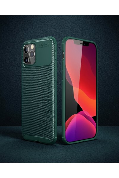 teknodayım Apple iPhone 11 Pro Max Case Auto Focus Carbon Cover - Green