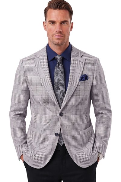 DeepSEA Erkek Slim Fit Ekose Mavi Blazer Ceket – Astarlı Kışlık Şık Spor Ceket 2702420