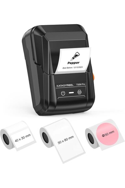 Generic طابعة ملصقات بلوتوث T50M Pro مع 3 ملصقات (2 بيضاء + 1 وردية)