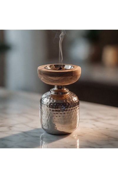 Generic Brand مبخره حديد فضى مع خشب هندى