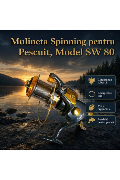 FOXMAG24 Спинингова риболовна макара, Модел SW 80, Черна, Нова