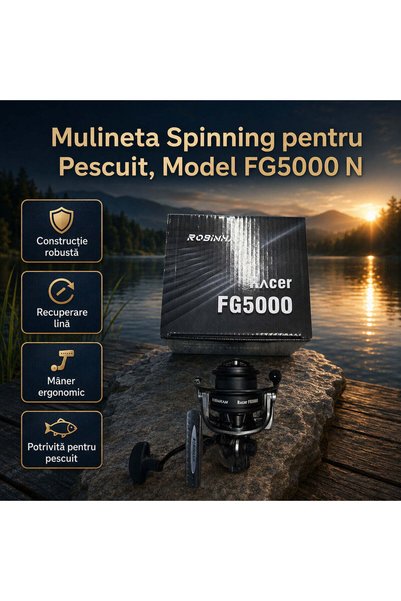FOXMAG24 Риболовна макара за спининг, Модел FG5000 N, Нова, Черна