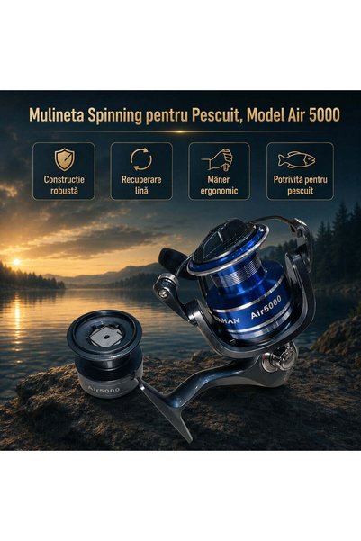 FOXMAG24 Spinning Fishing Reel, Model Air 5000, Blue, 5000