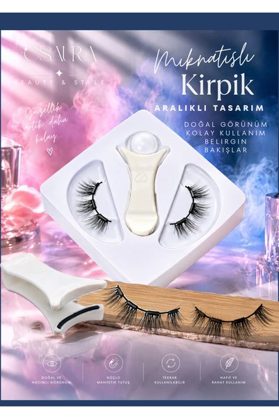 EsAura Butik Mıknatıslı Takma Kirpik Seti Özel Uygulama Cımbızlı Yapıştırıcısız Karışık Model/ Aralıklı Tasarım