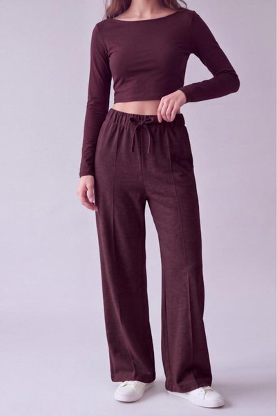 Betimoda Women's Elastic Waist Wide Leg Knitwear Trousers