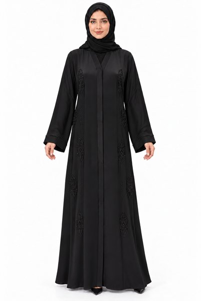 MOHAMED ZAHABI Abaya with Matching Front Edges |   Tonal Front Trim Abaya