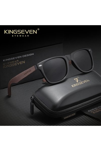 Choice نظارات شمسية KINGSEVEN من خشب الجوز الأسود بتصميم عتيق للرجال والنساء،...