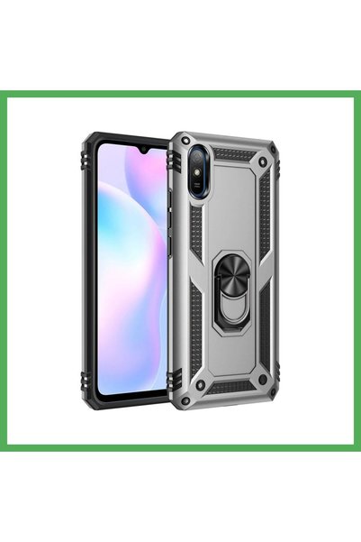 Nur store Çanta غطاء سيليكون متوافق مع هاتف Redmi 9A مع حلقة صوفيا - فضي BEZOSS