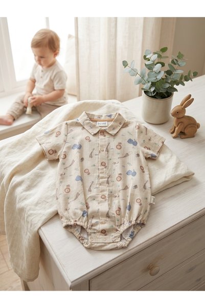 INFANT Φόρεμα-body με γιακά και εκτύπωση σάφαρι - Μεγέθη από 0 έως 12 μηνών