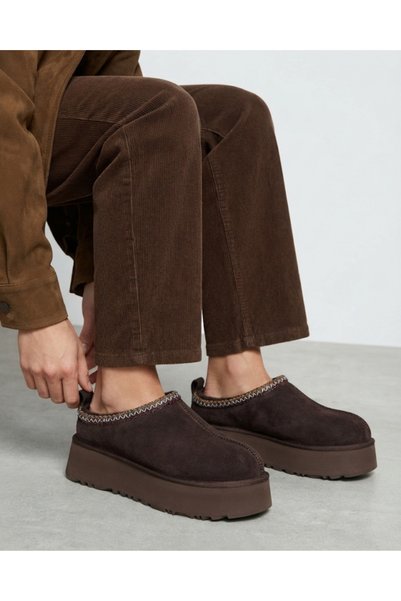 Enes Ayakkabıcılık Kadın Desenli Örgü Biyeli Kalın Platform Tabanlı Kışlık Te...
