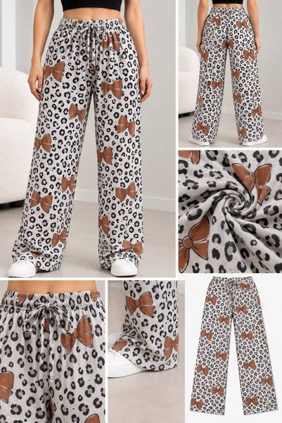 Çimen Spor Giyim Kadın Desenli Pijama Altı Rahat Kesim Lastikli Ev Giyim Pant...