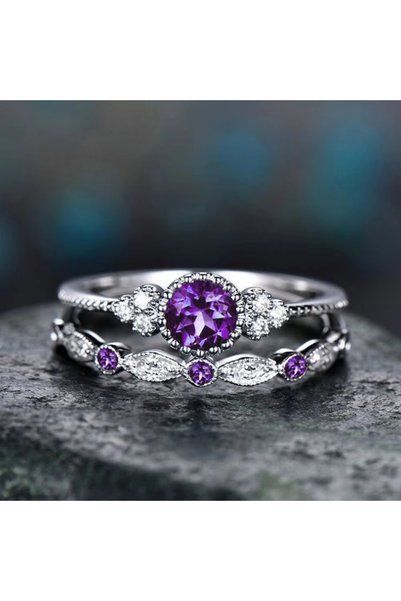 Choice 7 33 2 PCs Silver-Color Vintage Blue Zircon Ring For Women Fashion Cla...