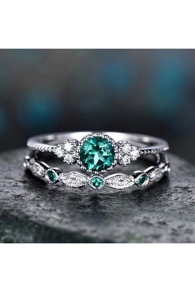 Choice 7 22 2 PCs Silver-Color Vintage Blue Zircon Ring For Women Fashion Cla...