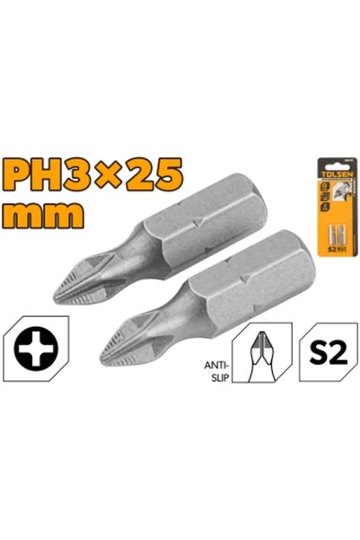 TOLSEN طقم رؤوس مفك فيليبس 2 قطعة S2 PH # 3 25 ملم (1 بوصة)