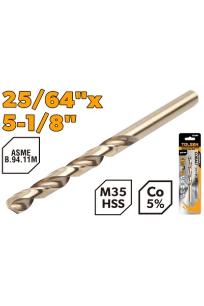 TOLSEN لقمة حفر HSS M35 مقاس 25/64 بوصة PK1