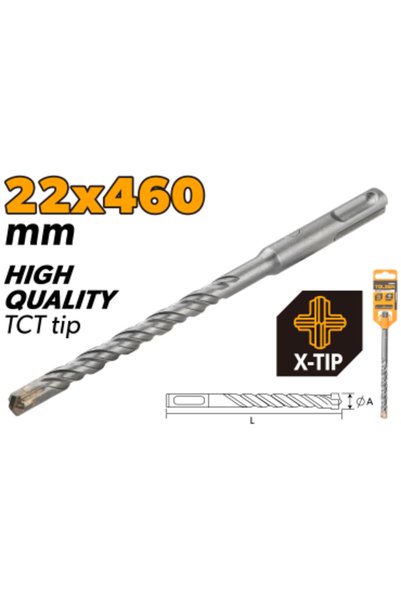 TOLSEN SDS-Plus Hammer Drill Bits X-Tip Chrome Alloy Body 22X450mm (0.87"x17....