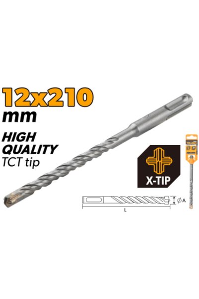TOLSEN رؤوس مثقاب SDS-Plus X-Tip من سبائك الكروم مقاس 12×210 مم (0.47 × 8.27 ...