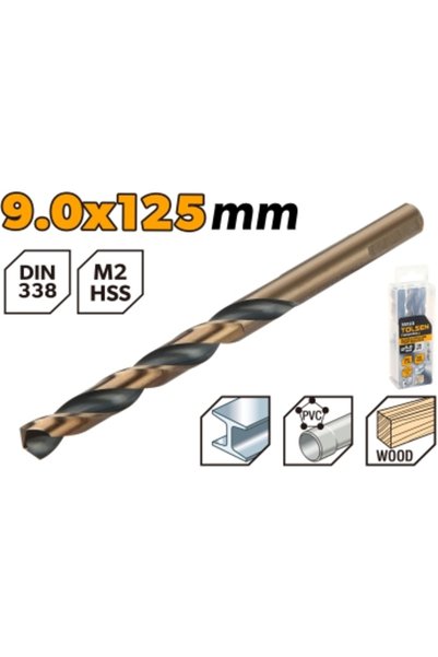 TOLSEN HSS Twist Drill Bits Black & Gold 9.0MM (0.35") PK5