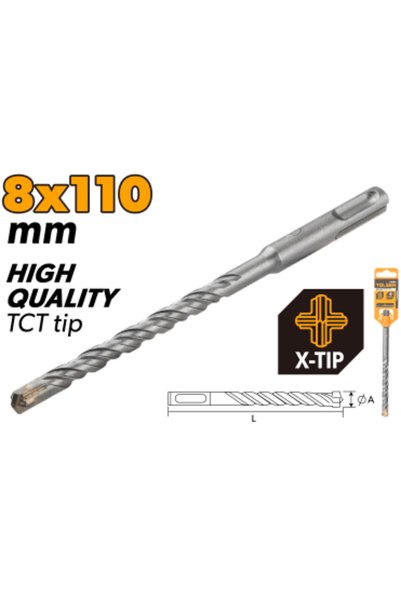 TOLSEN SDS-Plus Hammer Drill Bits X-Tip Chrome Alloy Body 8X110mm (0.31"x4.33")