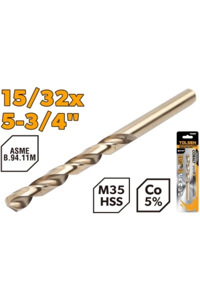 TOLSEN لقمة حفر HSS M35 مقاس 15/32 بوصة PK1
