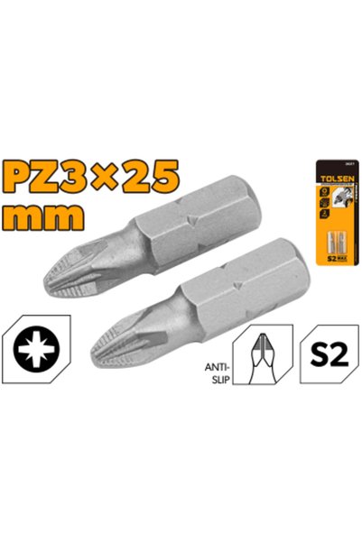 TOLSEN Screwdriver Bit Set Pozi 2PCS S2 PZ#3 25mm (1")