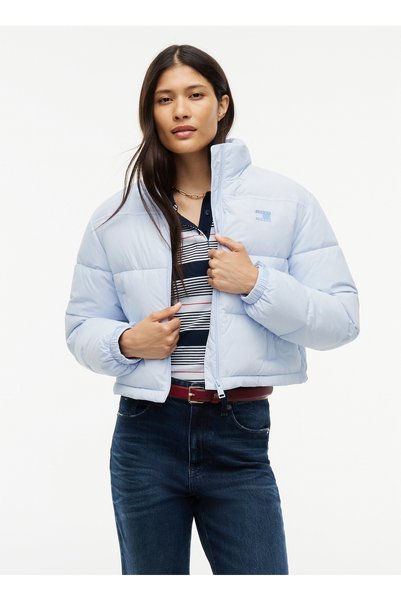 Tommy Jeans DW0DW21620C1N Mavi Kadın Dik Yaka Ceket