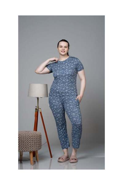 KIDONUS Blue Greyish Floral Stretchable Co-Ordset