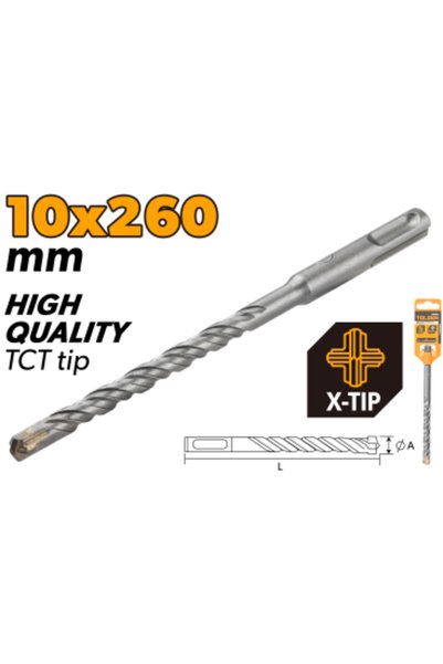 TOLSEN SDS-Plus Hammer Drill Bits X-Tip Chrome Alloy Body 10X260mm (0.39"x10....