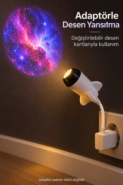 Clevora USB Projeksiyon Lambası Ay ve Gezegen Desenli