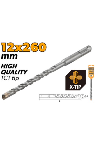 TOLSEN رؤوس مثقاب SDS-Plus X-Tip من سبيكة الكروم مقاس 12×260 مم (0.47 × 10.24...