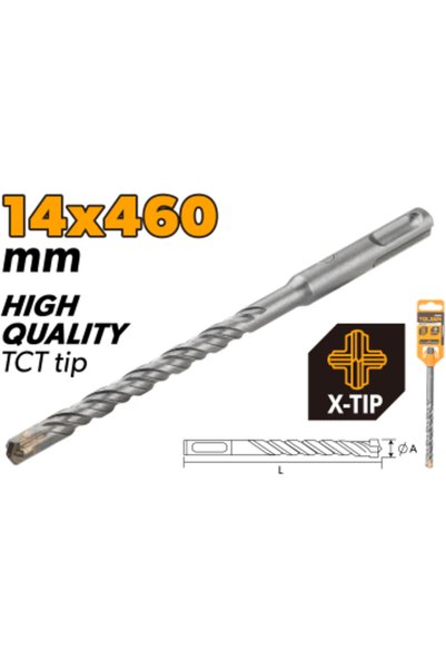 TOLSEN SDS-Plus Hammer Drill Bits X-Tip Chrome Alloy Body 14X450mm (0.55"x17....