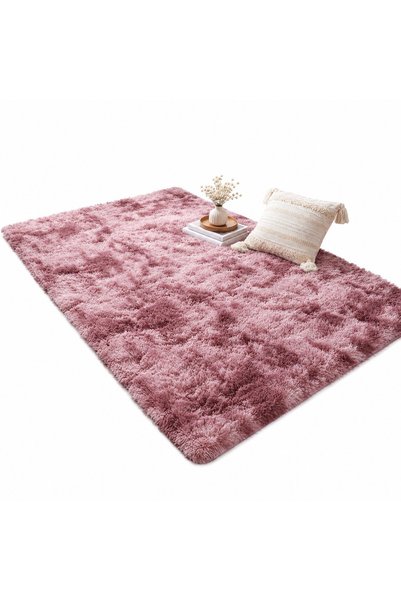 Muvu Covor roz din blană, 100x150 cm, tip „shaggy rabbit”, moale, pufos și gr...
