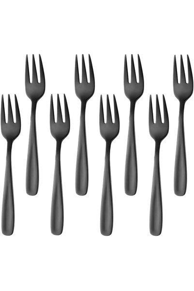 Generic شوكات كيك صغيرة، مجموعة من 8 شوكات حلويات صغيرة سوداء اللون من الفولا...